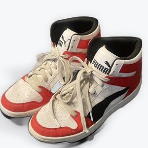 Puma Red and White High-Top Sneakers